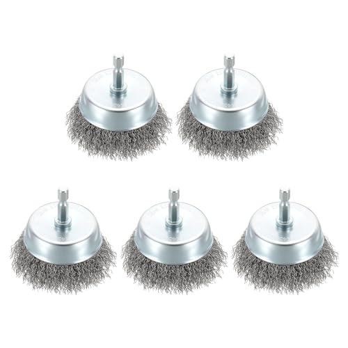 DTGN 5 Pcs 3 Inch Wire Wheel Cup Brush for Drill, 1/4 Inch Hex Shank - size: 3 inch