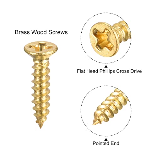 uxcell Brass Wood Screws, M2x12mm Phillips Flat Head Self Tapping Connector for Door Hinges, Wooden Furniture, Home Appliances 50Pcs - size: M2x12mm
