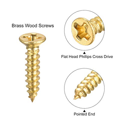 uxcell Brass Wood Screws, M2x12mm Phillips Flat Head Self Tapping Connector for Door Hinges, Wooden Furniture, Home Appliances 50Pcs - size: M2x12mm
