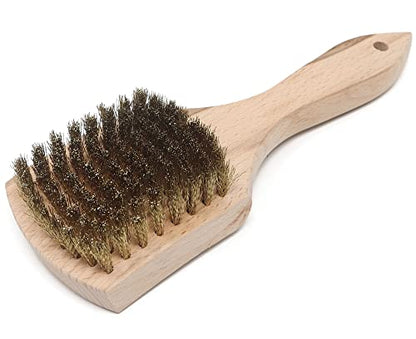 Brass Wire Scrub Brush, Large 9-in Hardwood Handle, Made in USA - size: 9-Inch Long