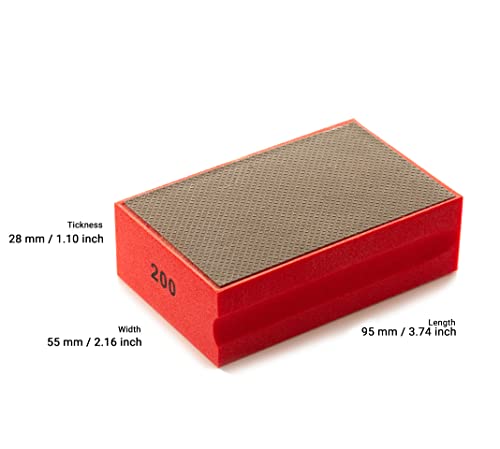 Glass Polish PRO Diamond Hand Polishing Pad, Grit 200 Medium Foam Sanding Block for Detailed Edging and Controlled Sanding of Glass, Tiles, Ceramics, Concrete, Granite, Marble, and More - GP15102
