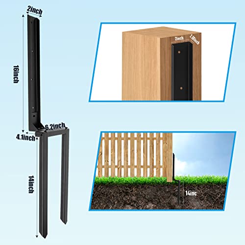 Heavy Duty Steel Fence Post Repair Stakes, 2 Pcs Fence Post Anchor Double Ground Spike for Repair Tilted/Broken Wood Fence Post