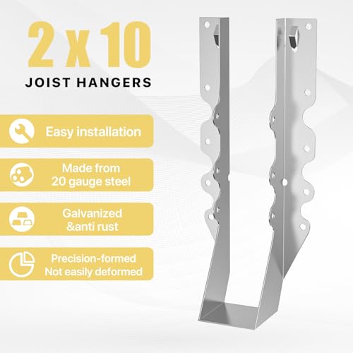 20 pcs 2x10 Joist Hanger,LU210 18 Gauge Double Shear Face Mount Joist Hanger,Hurricane Ties for Rafters Tie Brackets Great for Floor Deck and Ceiling Joists - size: 20Pcs 2x10, style: Silver