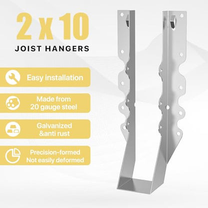 20 pcs 2x10 Joist Hanger,LU210 18 Gauge Double Shear Face Mount Joist Hanger,Hurricane Ties for Rafters Tie Brackets Great for Floor Deck and Ceiling Joists - size: 20Pcs 2x10, style: Silver