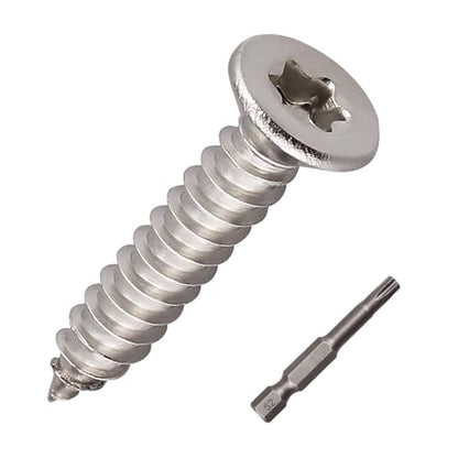100 Pcs #4 x 1 Torx Flat Head Sheet Metal Screws with Bit, 304 Stainless Steel 18-8, 6-Lobe Star Drive Self Tapping Screws for Hinges & 3D Printing - size: #4 x 1"