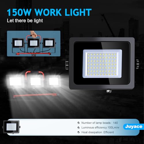 Juyace 2 Pack 150W LED Work Light with Tripod Stand,Dual Head Flood Light
