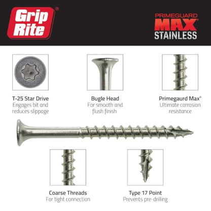 Grip Rite MAXS310DS305BK #10 x 3 in. 305 Stainless Steel Star Bugle Wood Deck Screw (1500-Pack)