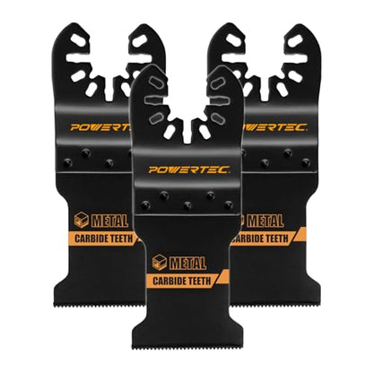POWERTEC Carbide Oscillating Tool Blade 3pc Set – Multitool Blades with 2 Adapters for Cutting Hardened Metal, Bolts, Screws, and Nails (14501) - size: Plunge-Cut Blades (Carbide Teeth), 3PCs, style: Oscillating Tool Blades
