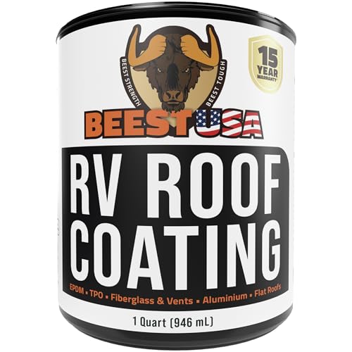 BEEST RV Roof Coating White, 32 Oz Covers up to 12.5 sq ft (2 Coats), Solar Reflective & Waterproof Sealant| Elastomeric Leak Repair Coating, Liquid Rubber RV Roof Sealant for Trailers, Camper & More - style: 32oz - Coating
