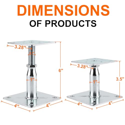 2 Pack Adjustable Support Jack for The Floor,Deck Foundation,Post Floor Joist Jacks,RV Step Stabilizer,Mini Screw Jack- Post 3.5" to 6" - size: 2Pack/3.5-6inch