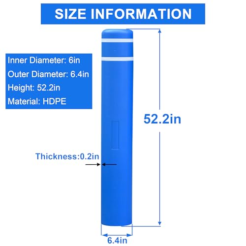 OrangeStar Bollard Cover 6" x 46" Blue with 2 Reflective Collars - color: Blue, size: 6"x46"