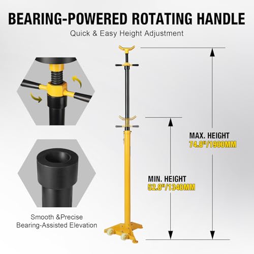 YELLOW JACKET 3/4 Ton Underhoist Support Stand with Two Wheels, Lifting from 43.3" to 70.9", Bearing Mounted Spin Handle, Contoured Saddle, Supports Vehicle Components, Self-Locking Screw - size: 3/4 ton with Two Wheels
