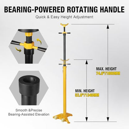 YELLOW JACKET 3/4 Ton Underhoist Support Stand with Two Wheels, Lifting from 43.3" to 70.9", Bearing Mounted Spin Handle, Contoured Saddle, Supports Vehicle Components, Self-Locking Screw - size: 3/4 ton with Two Wheels