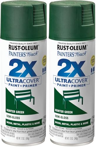 Rust-Oleum 249853 Painter's Touch 2X Ultra Cover Spray Paint, 12 oz, Semi-Gloss Hunter Green (Pack of 2) - color: Semi-Gloss Hunter Green, size: 12 Ounce (Pack of 2)