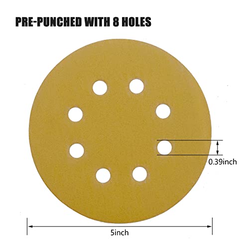 5 Inch Sanding Discs Hook and Loop, 180 Grits 8 Holes Sandpaper Round Orbital Sander Paper for Woodworking Car Boat Metal Polishing, 50pcs - style: 180 grits 50pcs