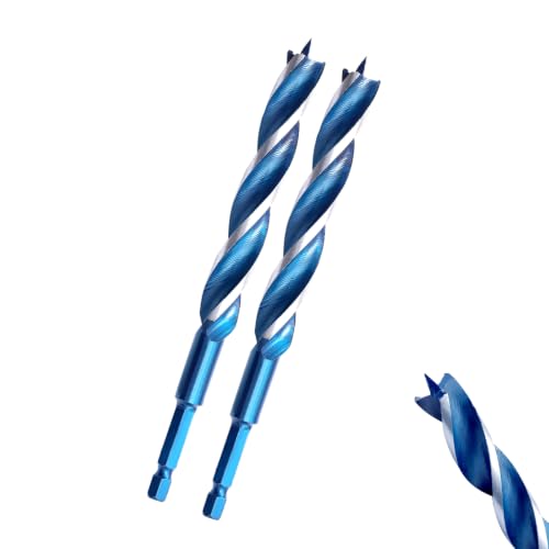 Auger Wood Drill Bit 1/2" x 6" x 2 Packs, Tri-Flute, 1/4 Inch Quick Change Hex Shank - size: 1/2" x 6" x 2Pcs