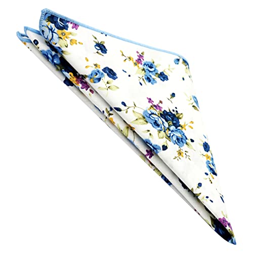 Cotton 2.5-Inch Skinny Floral Tie and Pocket Square Set for Men - color: Blue Rose