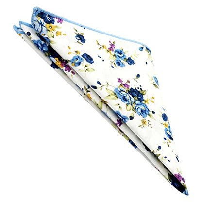 Cotton 2.5-Inch Skinny Floral Tie and Pocket Square Set for Men - color: Blue Rose