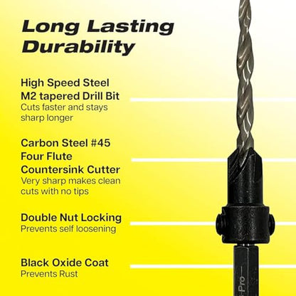 Countersink Drill Bit Set – 8 Tapered Countersink Bits with Adjustable Collar, Easy Change Hex Wrench, Includes 3+1 Free Extra #8 Bits, Precision Design for Drilling & Woodworking, 11/64" - style: 4 Pc #8 (11/64")