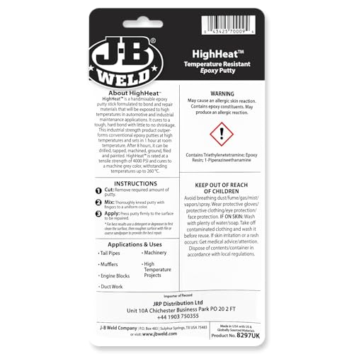 J-B Weld 8297 HighHeat 500 Degree Epoxy Putty-2 Pack