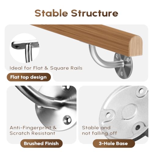 4 Pack 316 Stainless Steel Handrail Bracket for Indoor Stairs, Brushed Railing Brackets for Handrail, Wall Mount Hand Rail Bracket - size: 4 Pack