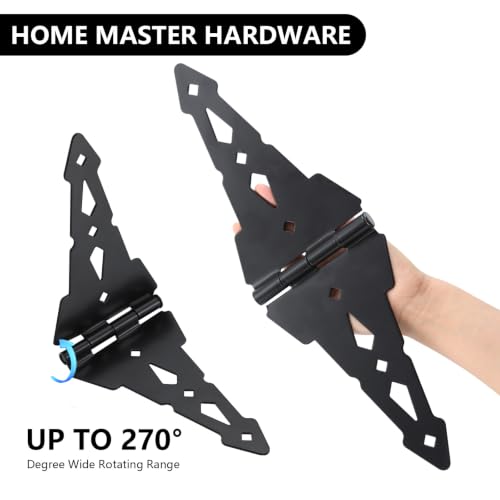 HOME MASTER HARDWARE 8" Heavy Duty Gate Hinges, 6 Pack Strap Hinges, Black
