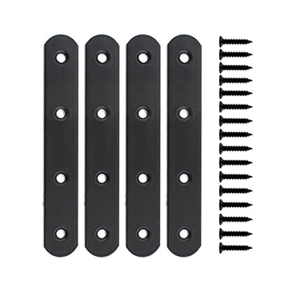 4 Pack Flat Mending Plate for Wood, ULIFESTAR Black Iron Flat Straight Brace Brackets Metal Repair Fixing Wood Brace Joining Plates Connector for Repairing Wooden Furniture with Mounting Screws - size: 5.12 x 0.79 x 0.12 inches