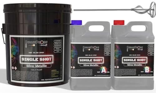 Bulletproof Resins: Single Shot |100% Solids Epoxy Resin Kit (3 Gallons) Solvent-Less, Two Component Gloss Coat Finish- Low VOC! Industrial Use, Garages, Floors & More!(Metallic Silver) - color: METALLIC SILVER - 3 GAL