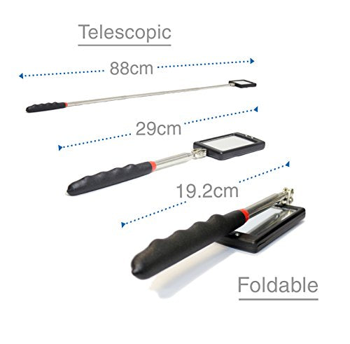 VViViD Telescoping Swivelling Inspection Mirror Tool W/Twin White LED Lights