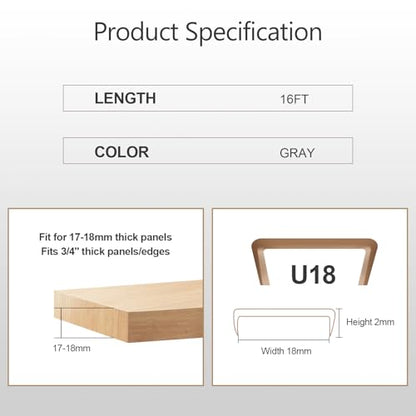 16 ft Flexible Self Adhesive Veneer Edge Banding Peel and Stick Edge Trim Guards (Gray, 3/4 inch) - color: Gray