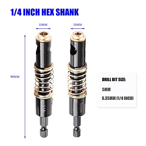Door Hinge Drill Bit, Self-Centering Hinge Drill Bit Set 2pcs, 1/4 Inch Hex Shank Center Drill Bit Set for Woodworking DIY Project-5mm, 1/4”;