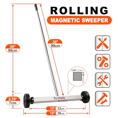 Toolwiz 15" Rolling Magnetic Sweeper 10 Lbs Rolling Magnetic Sweeper - size: 15 Inches