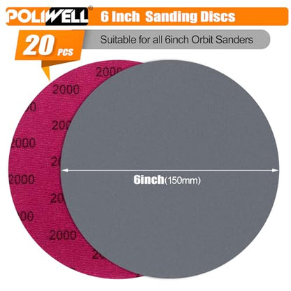 POLIWELL Sanding Discs 6 Inch 2000 Grit 20 Pack Hook & Loop - style: 2000 Grit