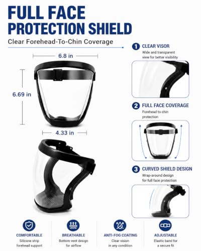 Face Shield, Clear Anti-Fog Full Face Shield for Outdoor Work - color: Upgraded Black