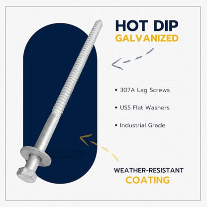 1/2 x 10 (25 Pack) Lag Screw Kit, 25 Screws and 25 washers, Hot Dip Galvanized, Meets ASME B18.2.1 Industrial/Commercial Grade by Makers Bolt - size: 1/2 x 10