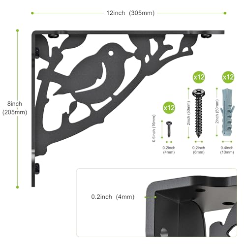 SELEWARE 4 Pack 12" Heavy Duty Shelf Brackets, Bird Decorative L Brackets - size: 12 Inch, style: Bird-4 pack