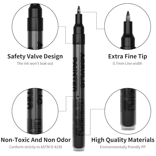 Black Acrylic Paint Pens 6 Pcs Permanent Marker Pens Extra Fine - color: Black
