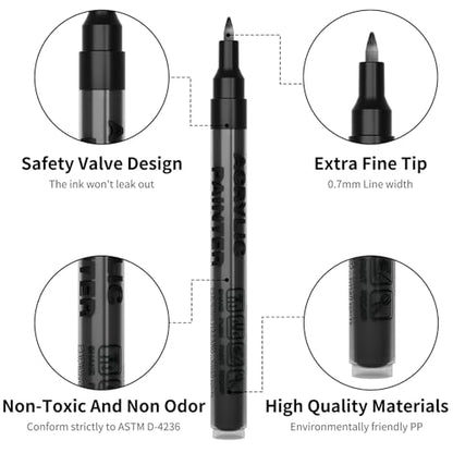 Black Acrylic Paint Pens 6 Pcs Permanent Marker Pens Extra Fine - color: Black