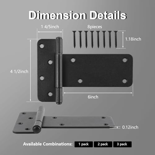 2 Pack 6" Door Hinges,280 Lbs Capacity Heavy Duty Gate Hinges - size: 6"- 2 pcs-Matte black