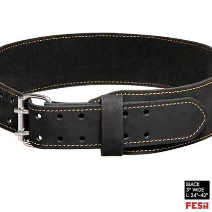 FESA Men's Leather Tool Belt - Handcrafted Top Grain Leather Tool Pouch Belt for Carpenters & Other Trade Professionals - color: Black - 3" Wide - L