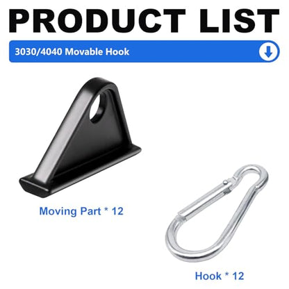 12 Pack 3030/4040 Extrusion Sliding Hook Black - color: Black, size: 30/40-Sliding Hook