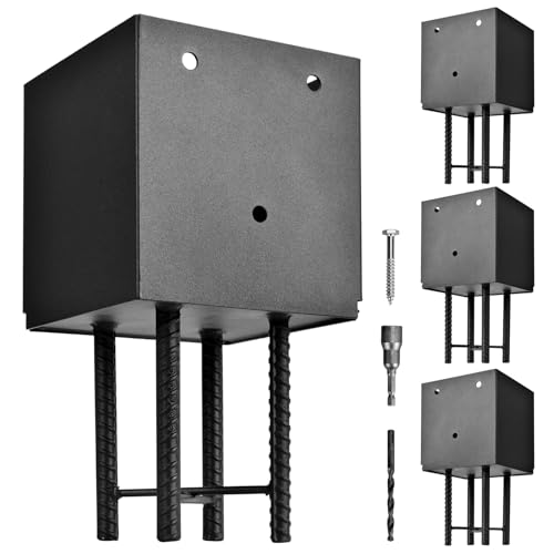 4 Pack 6x6 Metal Post Base Holder Bracket for Concrete Deck (Black) - size: 6IN, style: 4Pcs