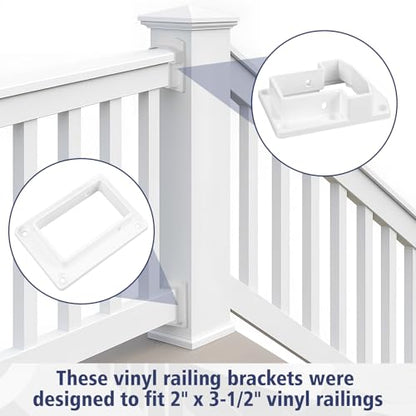 Beeveer 8 Sets Vinyl Fence Railing Bracket Kit with Screws Straight Porch and Deck Railing Bracket Fits for 2″ x 3.5″ White Top and Bottom for Yorkshire and Bolton