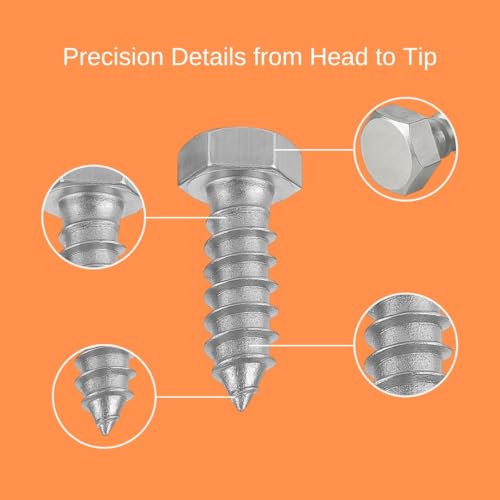 IMSCREWS 3/8 x 1-1/4 Hex Head Lag Screws, 304 Stainless Steel, Fully Threaded Heavy Duty Structural Wood Bolts, 5 pcs - size: 3/8" x 1-1/4"