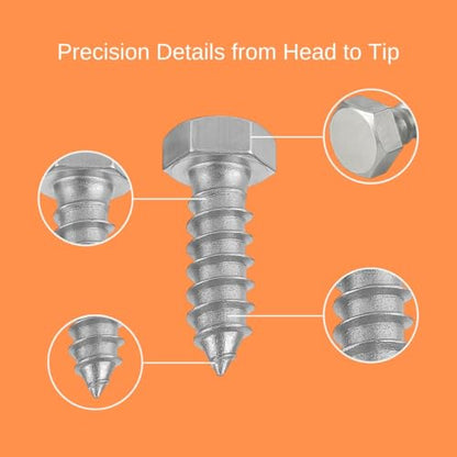 IMSCREWS 3/8 x 1-1/4 Hex Head Lag Screws, 304 Stainless Steel, Fully Threaded Heavy Duty Structural Wood Bolts, 5 pcs - size: 3/8" x 1-1/4"