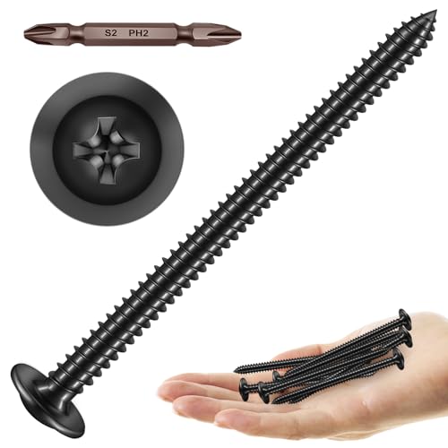 Mywish 100Pcs #10 × 3" Phillips Truss Head Wood Screws, Black Wood Screws 3 Inch, Quick Metal Self Tapping, Zinc Plated Steel Truss Head - color: Black, size: #10×3"