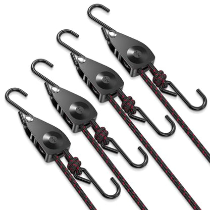 Ratchet Tie Down Straps, 1/4" Adjustable Rope Hangers 4 Pack, 12FT Tie-Down - size: 1/4" 4-Pack