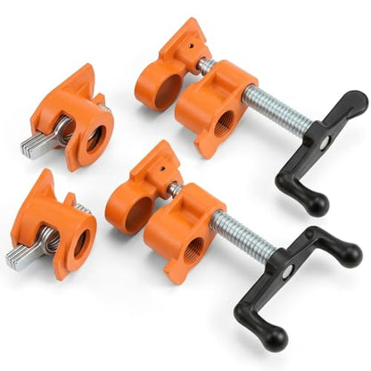 QWORK 3/4 Inch Pipe Clamps for Woodworking, 2 Pack Heavy Duty Cast Iron Pipe Clamps Fixture for Wood Gluing, Adjustable Jaw Clamp Tools for Carpenter and DIY Projects
