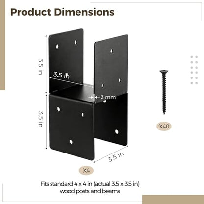 4 PCS Heavy Duty Post Cap Tie Brackets, 4x4 (Actual 3.5"x3.5") Pergola Brackets, Heavy Duty Galvanized Metal Bracket, Wood Post Beam Connector for Gazebo Deck Patio Pergola Construction (4x4-4PCS) - color: 4x4-4PCS