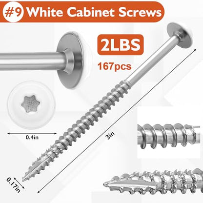 Frienda 2 Pound White Cabinet Screws Bulk #9x3'' Approx. 167 Pcs - color: Silver, size: #9x3 Inch